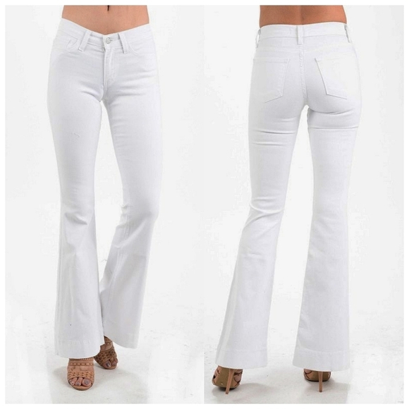 Judy Blue Cher Boho Bell Bottom White Jeans 31 Stretchy Spring Summer Comfort - Picture 2 of 15